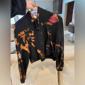 Bleach Dye Black Hoodie with patches